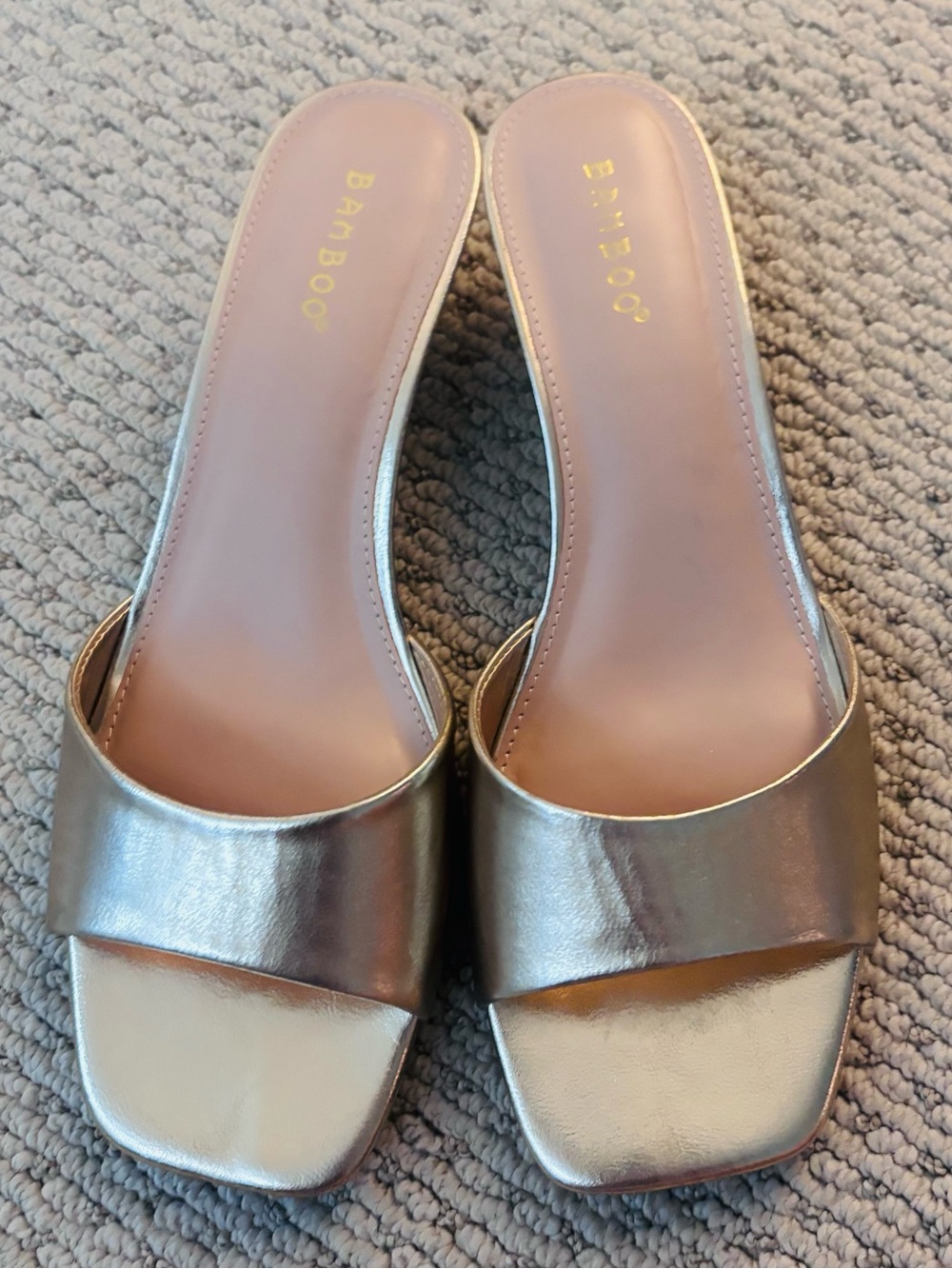 Bamboo Gold Peep Toe Kitten Heel Mules. Size 10 in like new condition